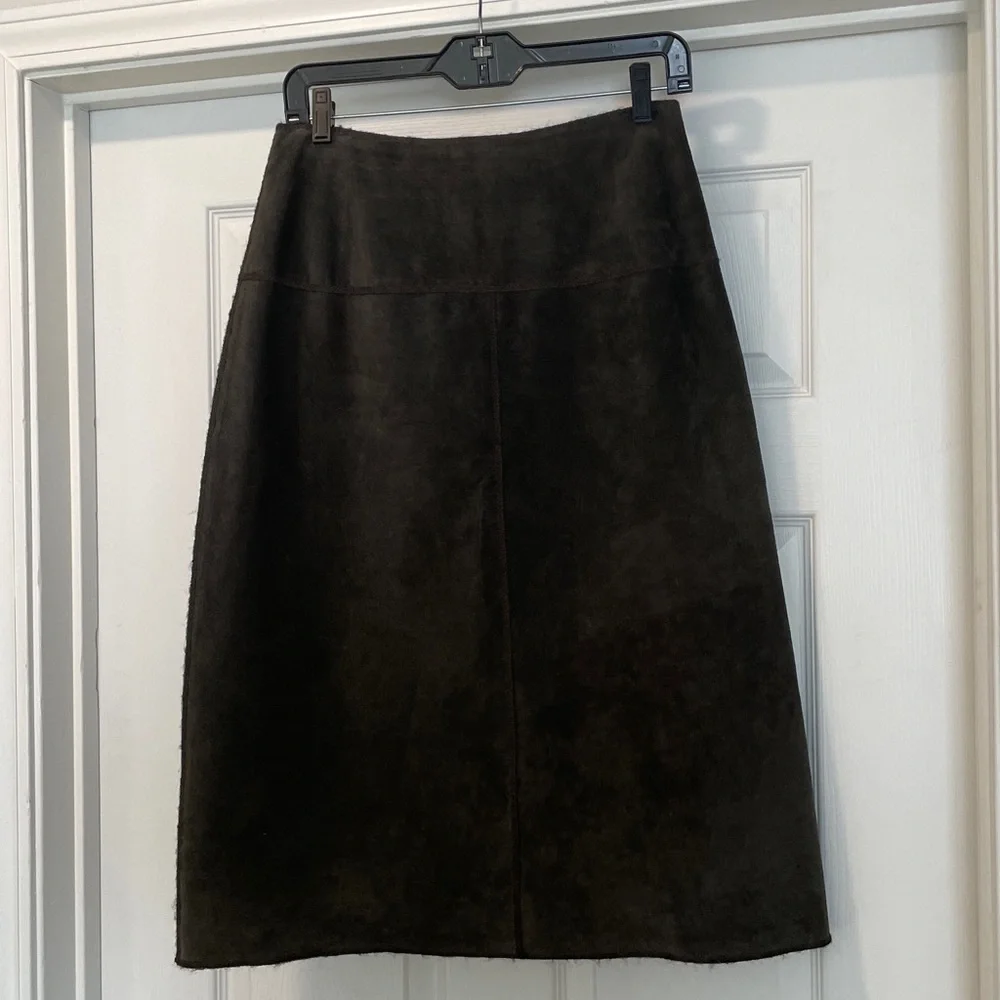 Etcetera Brown Suede Leather A-Line Skirt size 6